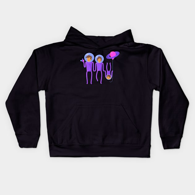 illustration of a family of tourists in outer space Kids Hoodie by pencildog